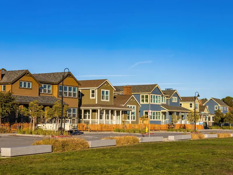 Suburban home exterior under clear blue sky